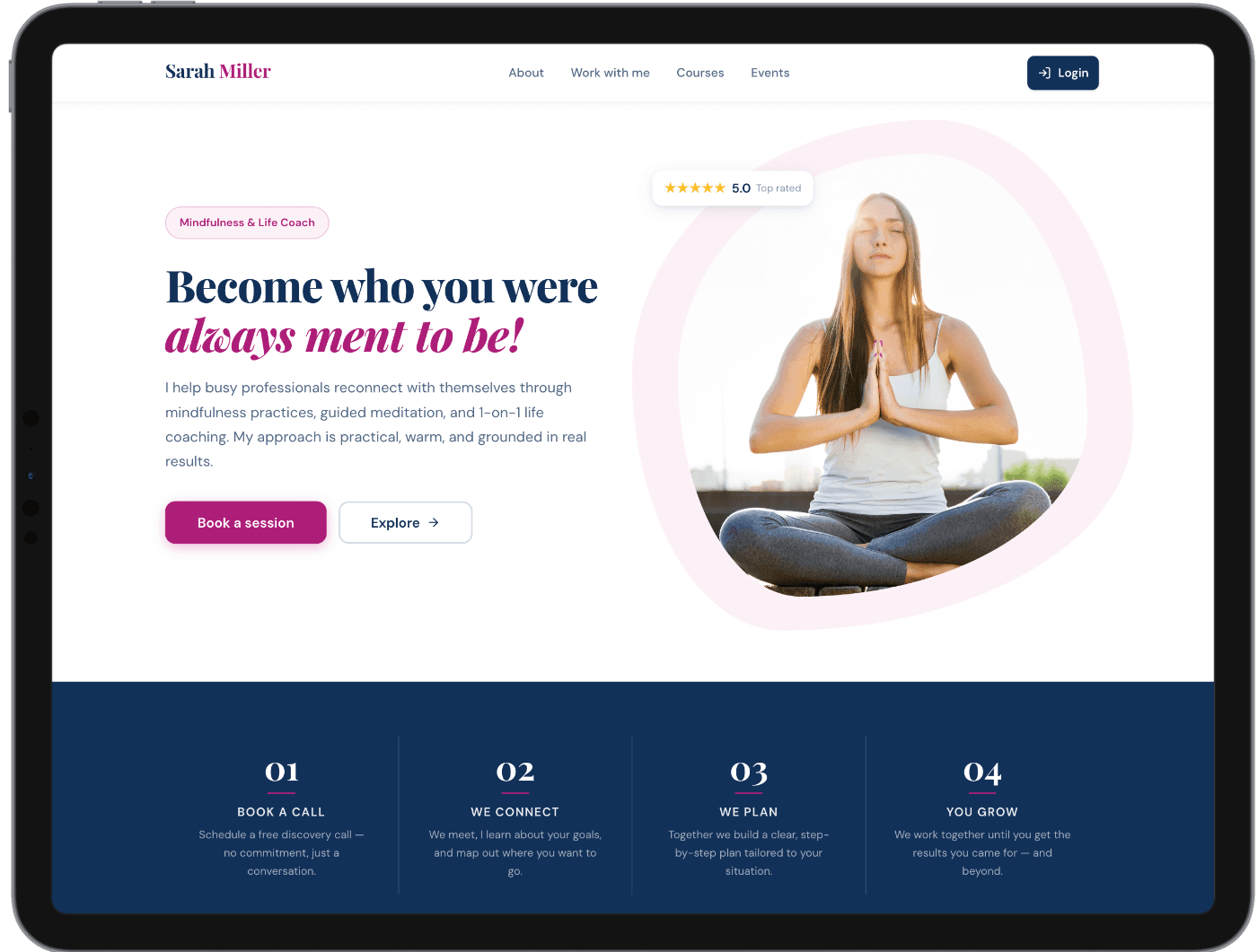 Creator homepage — hero, bio and booking